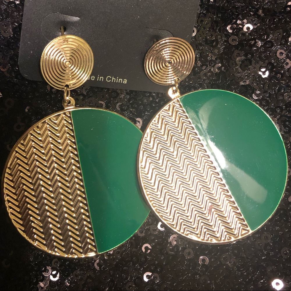 Green Circular Earrings
